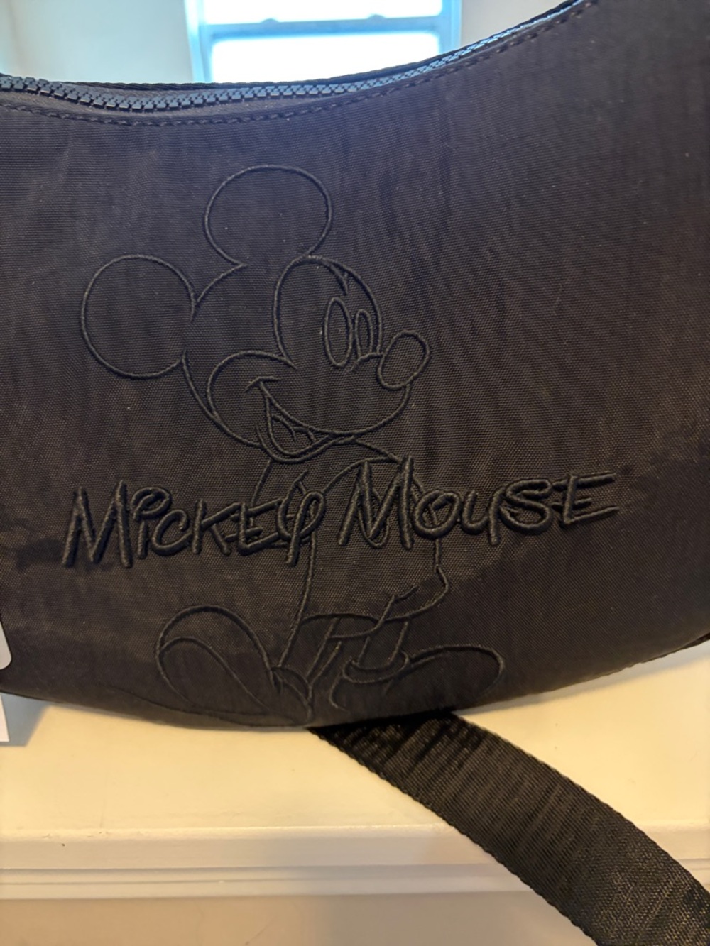 Disney Black Mickey Mouse Crescent Shoulder Bag with Embossed Logo - Picture 2 of 5